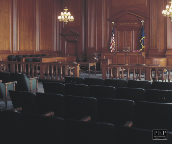 Historic photo of a courtroom in the U.S., referencing the Imbler v. Pachtman case.
