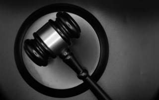 Black and white photo of a judges gavel